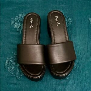 Qupid Black Wide-Band Slide Mules for Women